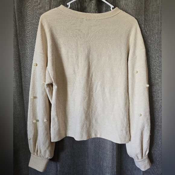 Zara Ivory Puff Sleeve Sweater Pearls Size Small Oversized - Picture 2 of 3